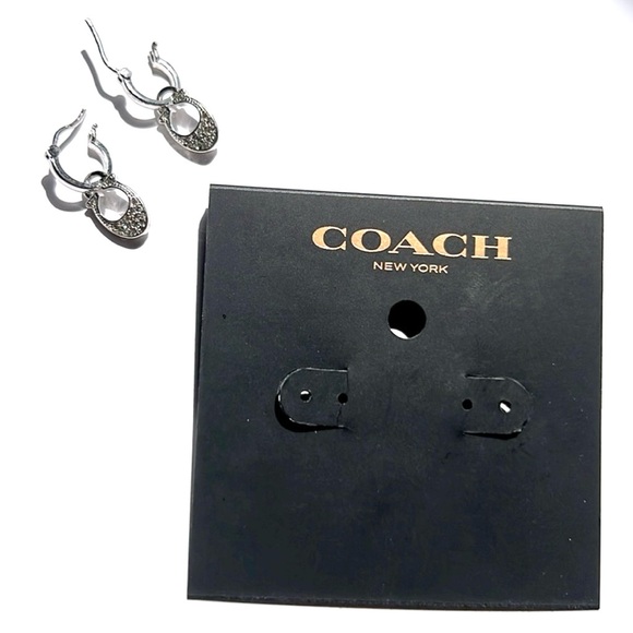 NWT Coach Silver C Rhinestone Dangle Earrings, For Pierced Ears Only - Picture 2 of 3